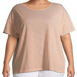 Terra & Sky Womens Orange Yellow Multi Stripe Plus Size Crewneck Tee 4X 28W-30W